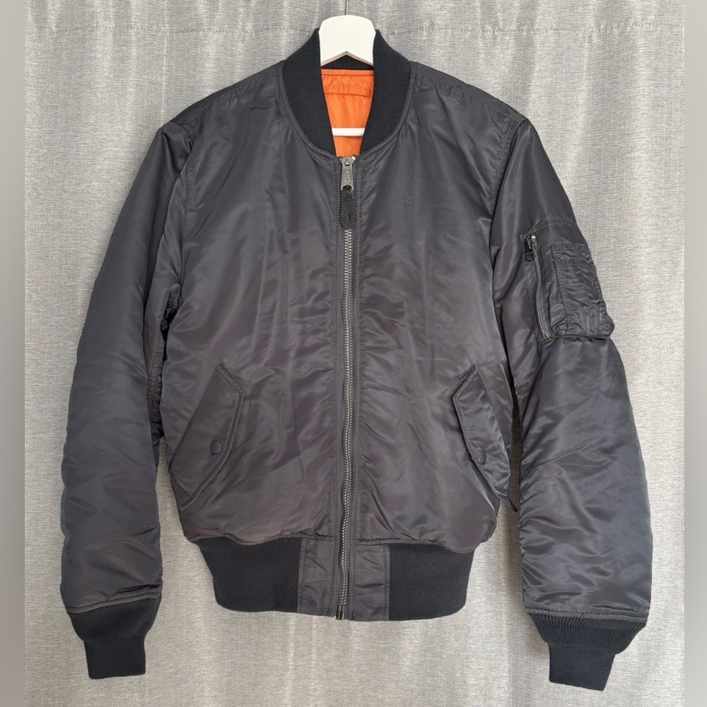Alpha Industries MA-1 Bomber Jacket Gray Orange Liner USAF Size SMALL